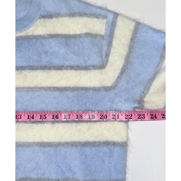 J.Crew Brushed Cashmere Relaxed Crewneck Sweater Striped Blue Ivory Grey Prep XS - Picture 5 of 15